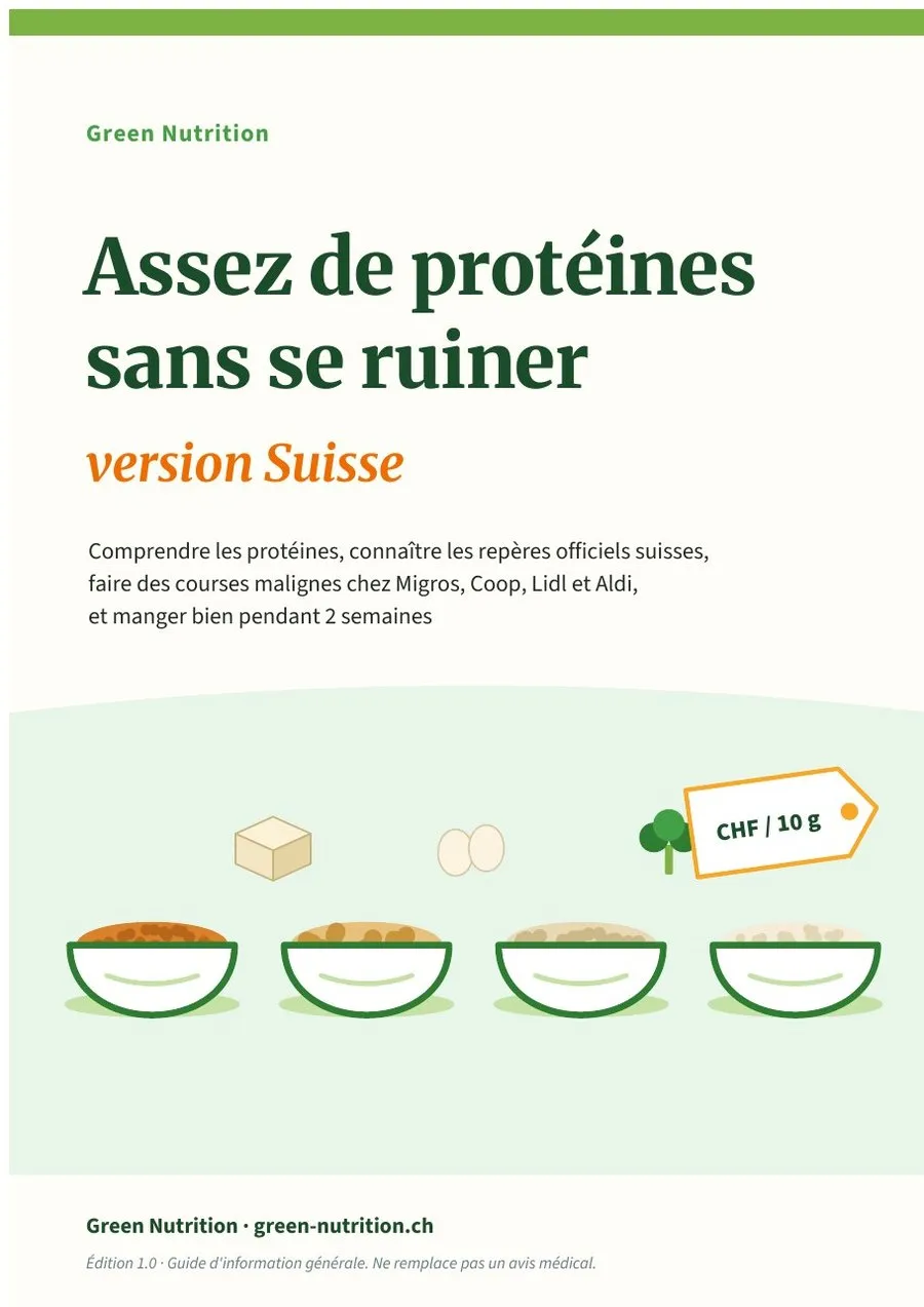 Couverture du guide « Assez de protéines sans se ruiner – version Suisse » de Green Nutrition